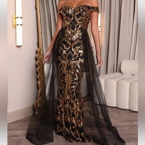 Sequin Maxi Dress - Black/Gold